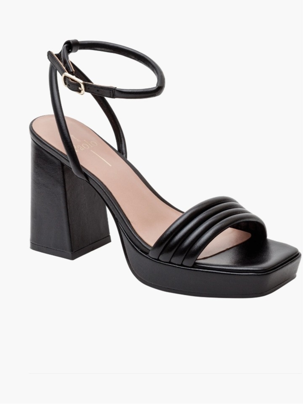 Paolo Black Platform Block Heel Ankle-Strap Sandal